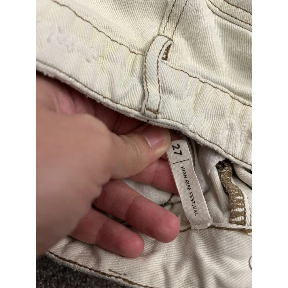 Vintage High Rise Festival Shorts Womens 27 Blue‎ Cream Dip Dye Raw Hem Denim